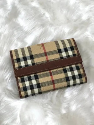 Burberry Nova Check Logo PVC Leather Folded Wallet Beige Vintage y7ama2