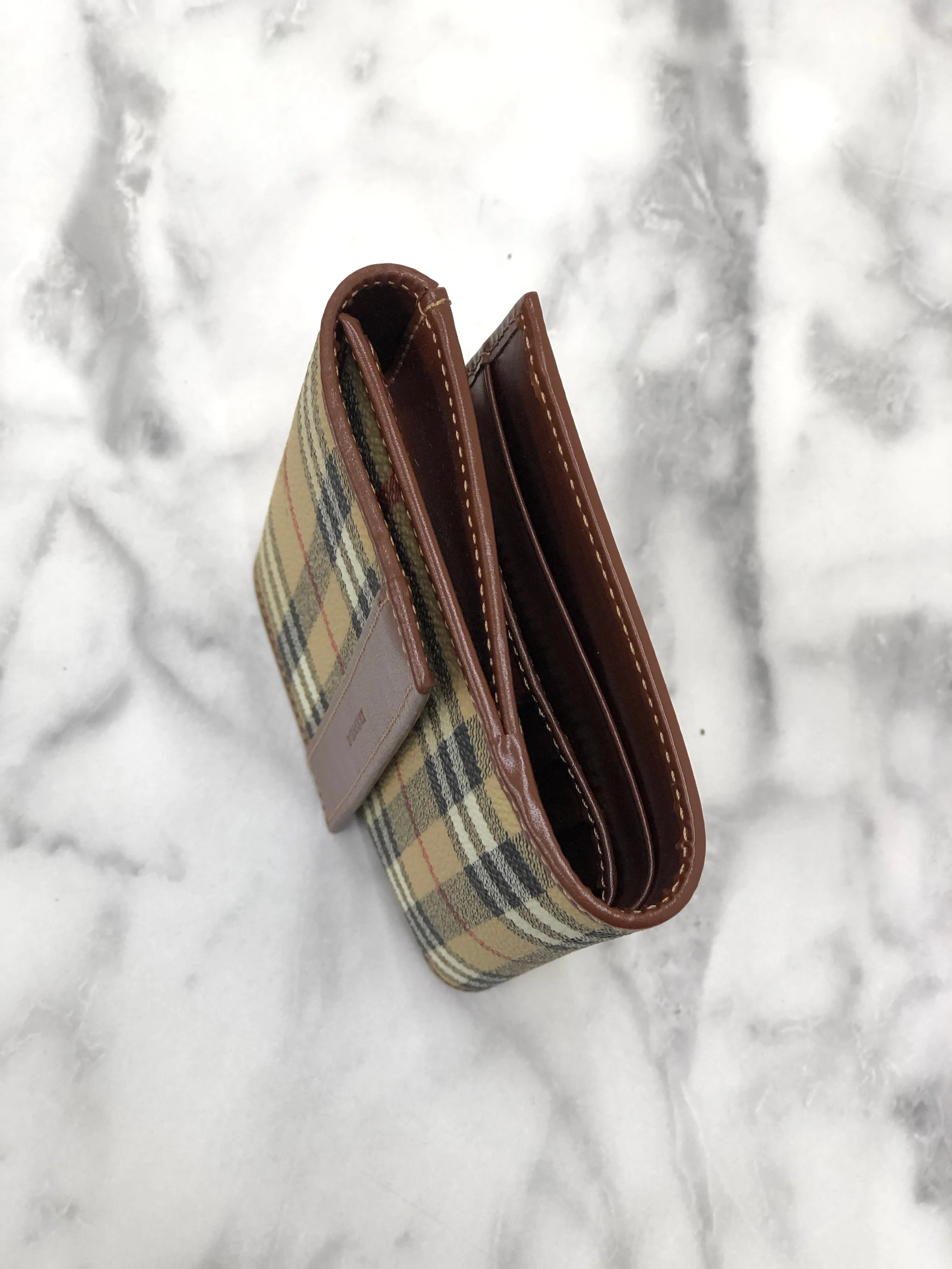 Burberry Nova Check Logo PVC Leather Folded Wallet Beige Vintage y7ama2