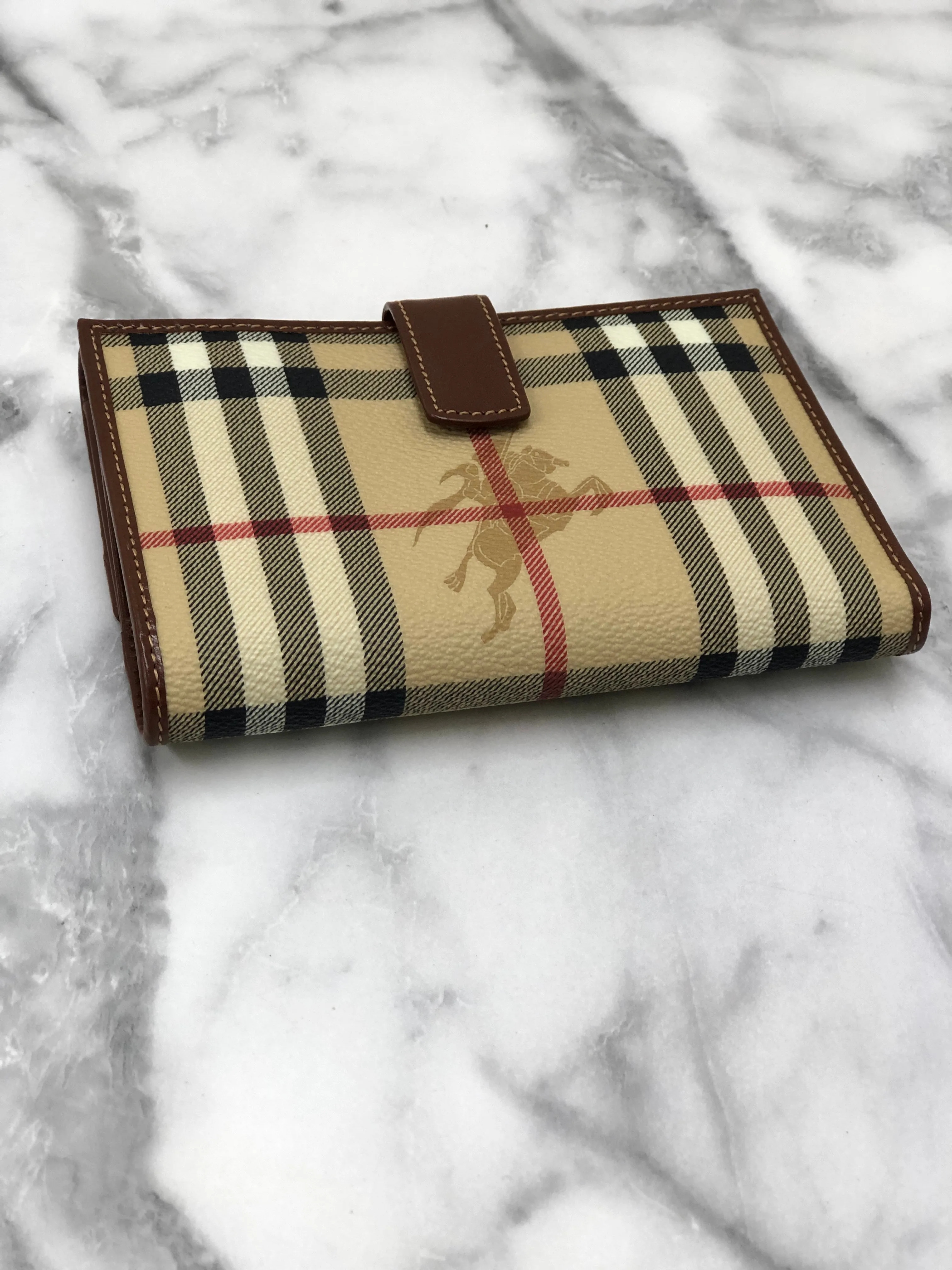 Burberry Nova Check Logo PVC Leather Folded Wallet Beige Vintage y7ama2