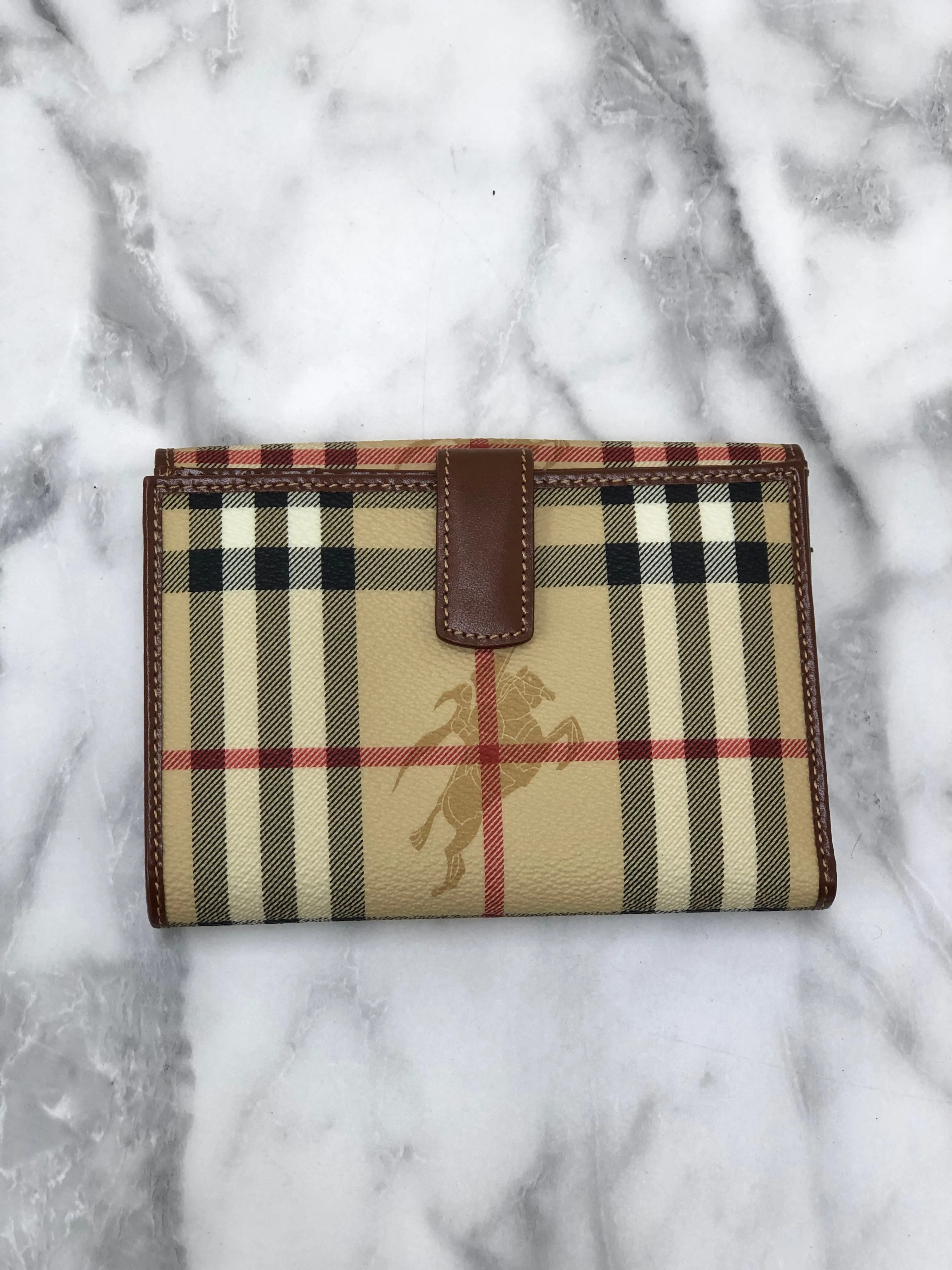 Burberry Nova Check Logo PVC Leather Folded Wallet Beige Vintage y7ama2