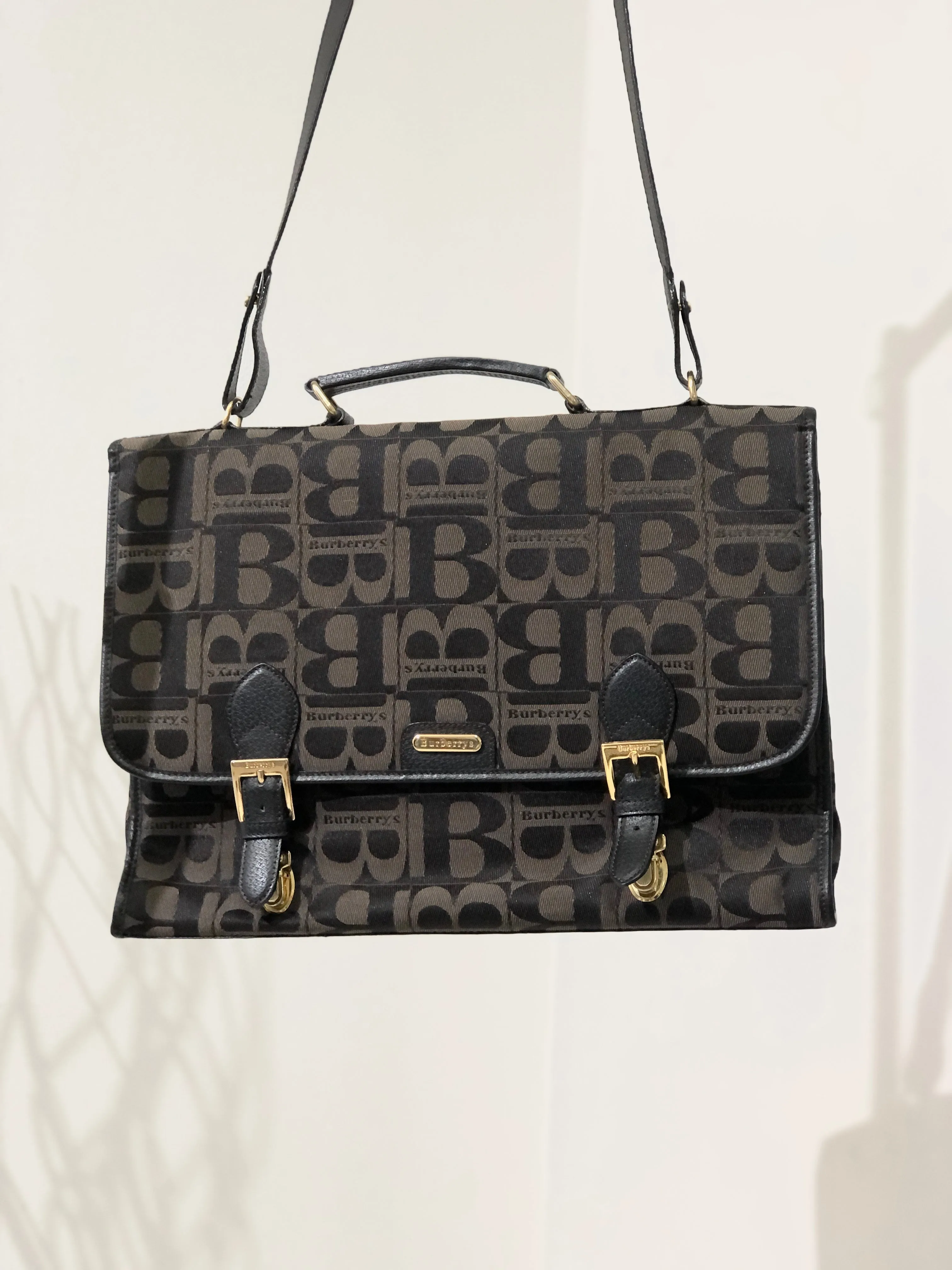 Burberrys Blogo Jacquard 2way Satchel Bag Shoulder Bag Black Vintage Old a88ihp