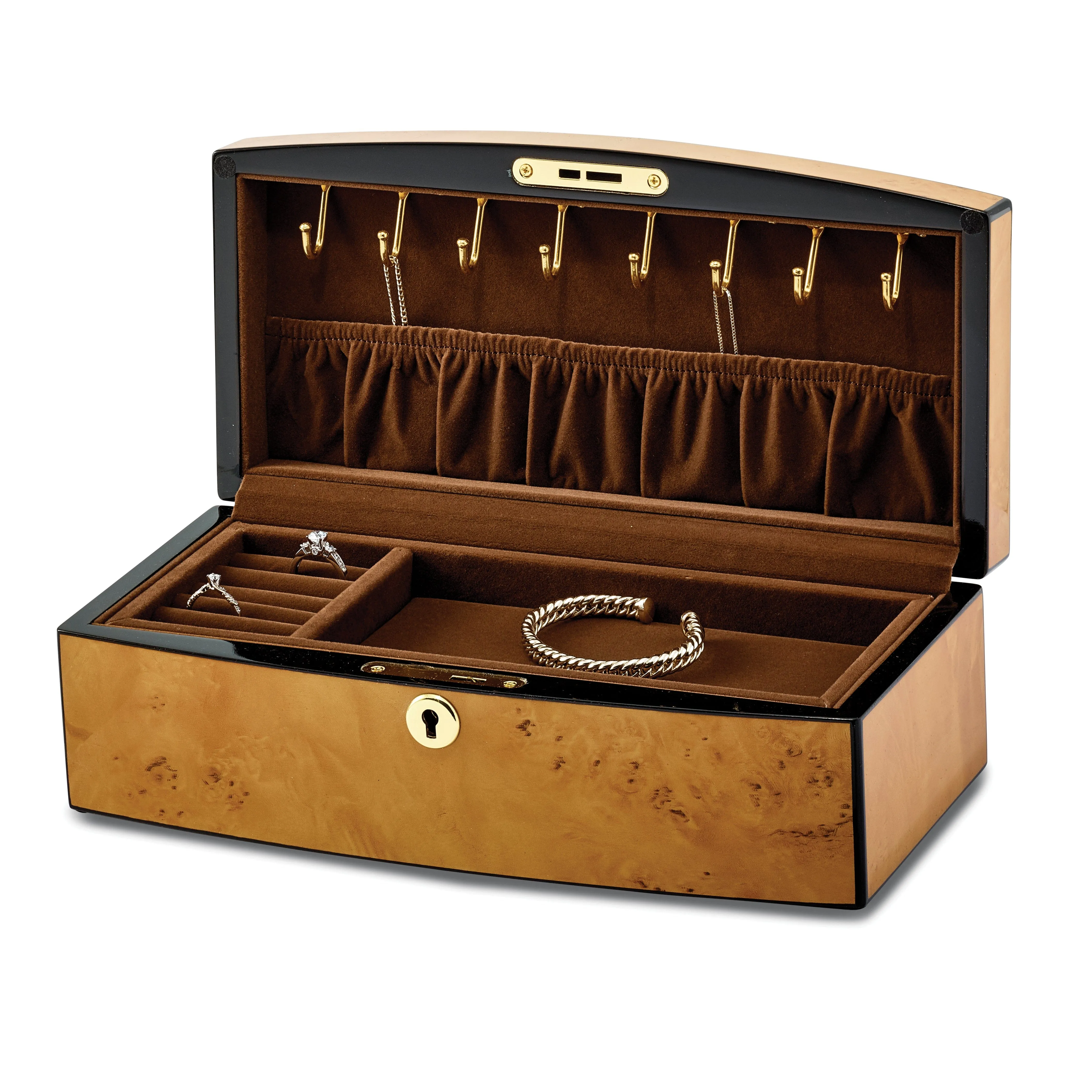 Burlwood Veneer High Gloss Tray Jewelry Box