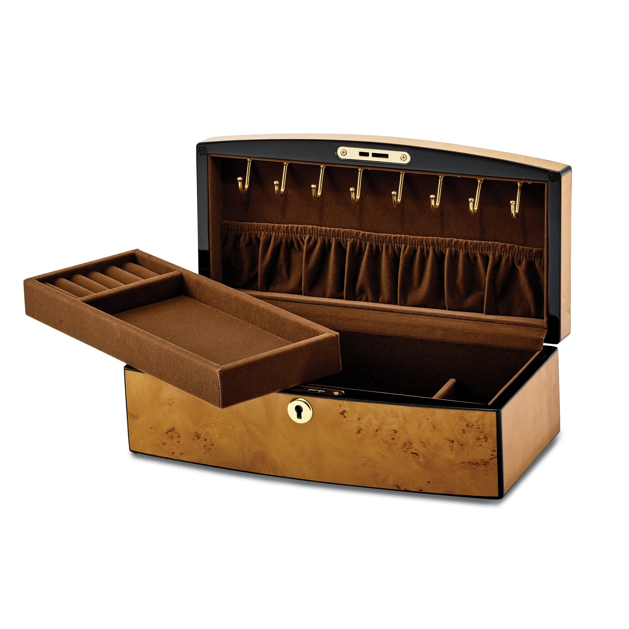 Burlwood Veneer High Gloss Tray Jewelry Box
