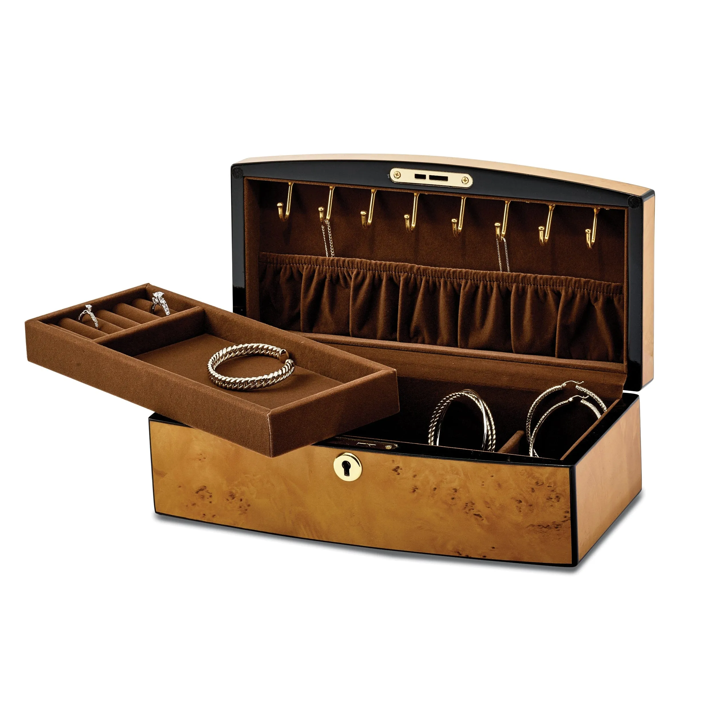 Burlwood Veneer High Gloss Tray Jewelry Box