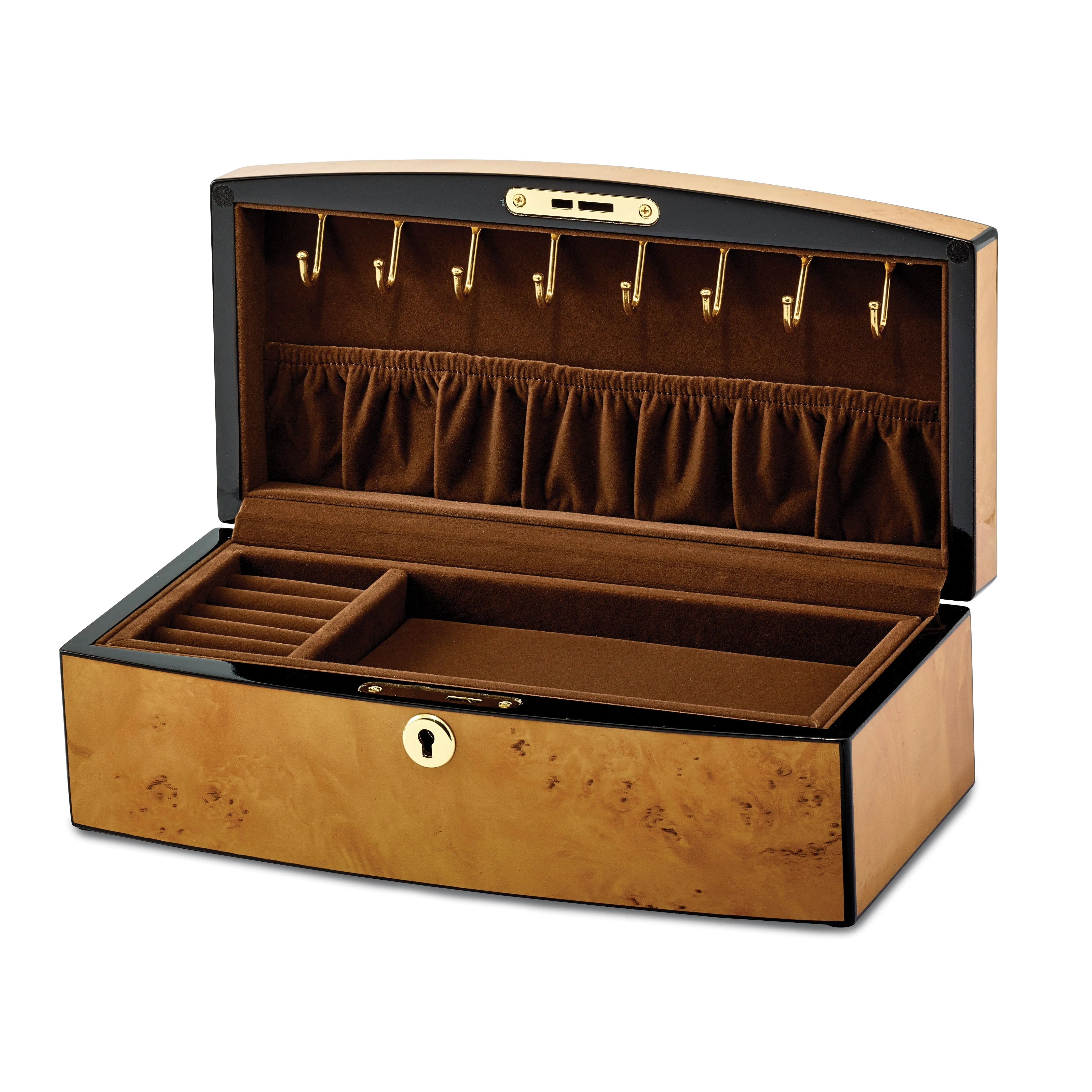 Burlwood Veneer High Gloss Tray Jewelry Box