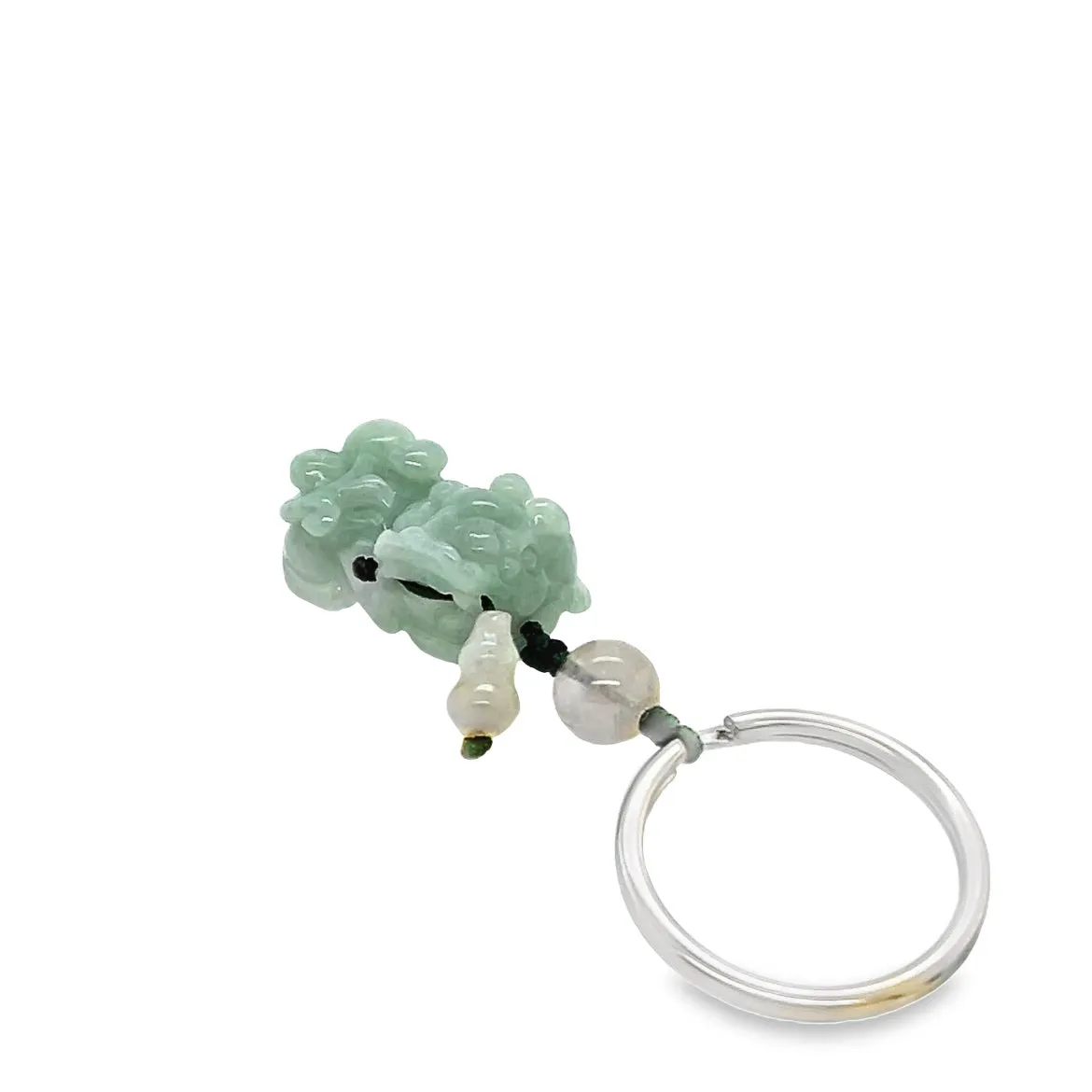 Burmese Jadeite Fu Lion Dog carrying Gourd w/ Rutilated Quartz Charm