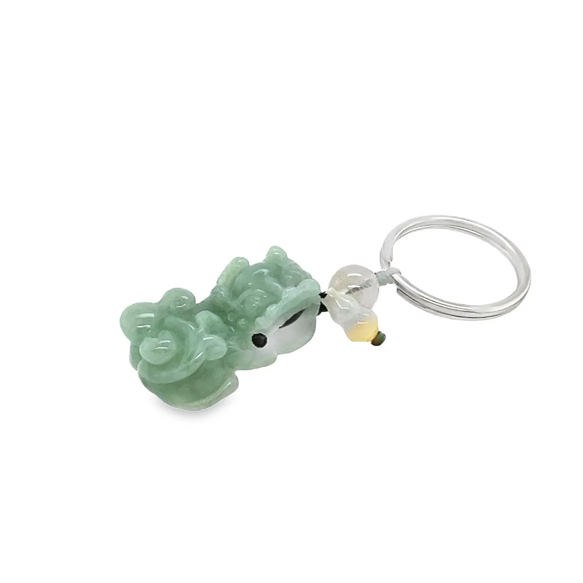 Burmese Jadeite Fu Lion Dog carrying Gourd w/ Rutilated Quartz Charm