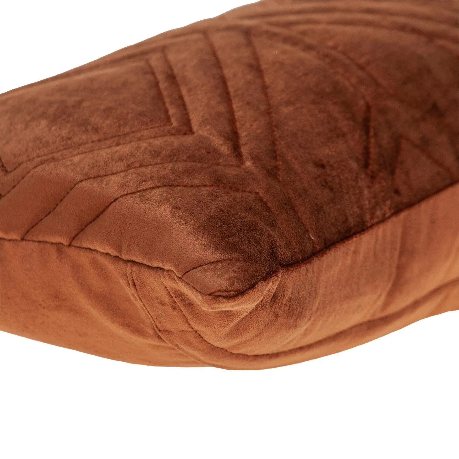 Burnt Orange Quilted Diamonds Velvet Lumbar Pillow