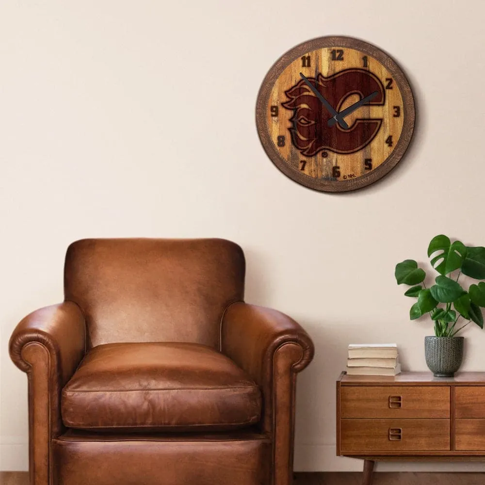Calgary Flames: Branded "Faux" Barrel Top Wall Clock