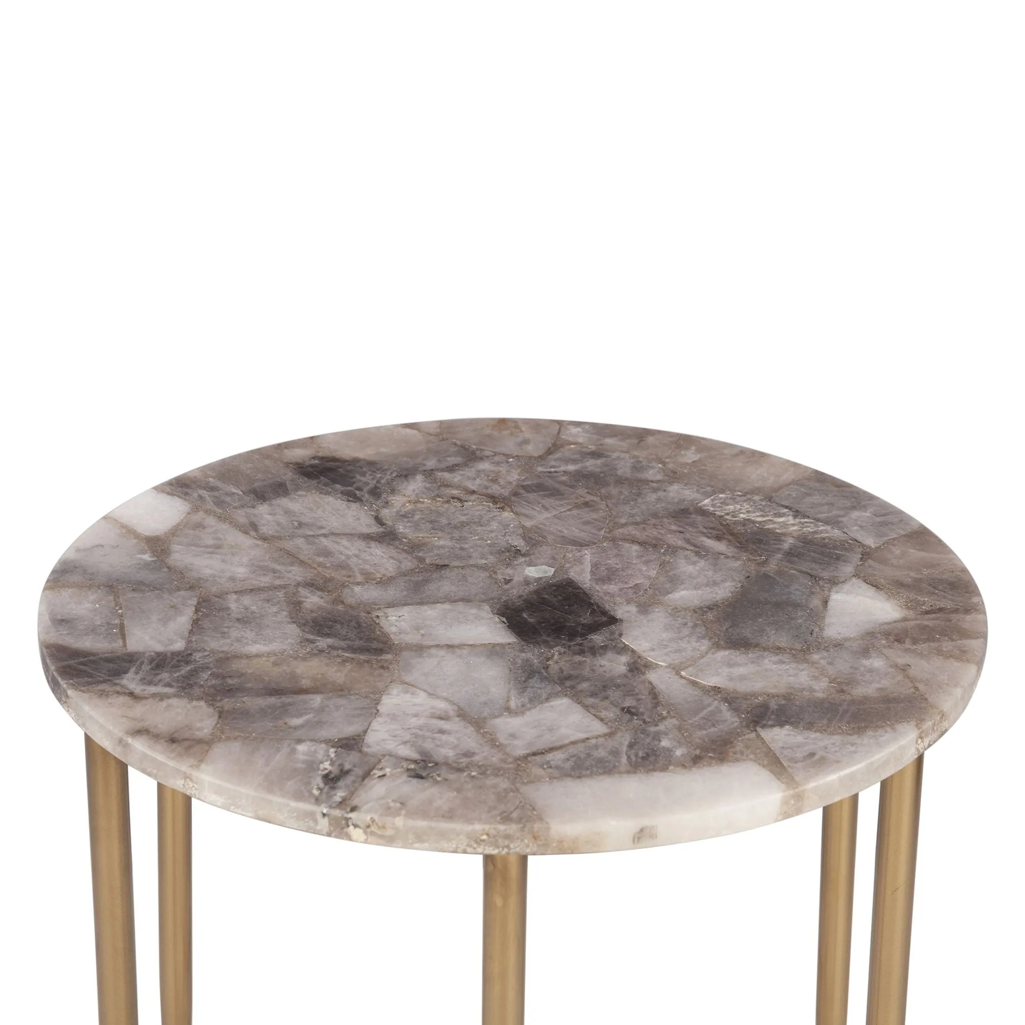 Calico 24" Side Table in Smoky Quartz with Iron Base