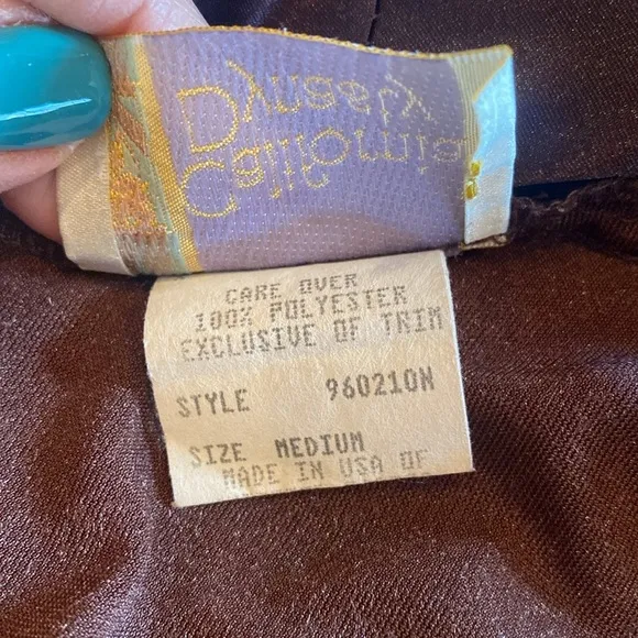 California Dynasty chocolate mocha Brown Velvet Satin Robe Women Vintage sz M