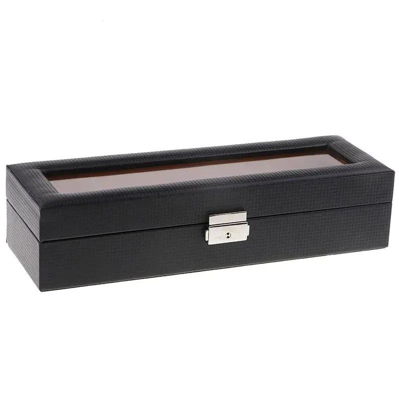 Carbon Fiber 6-Slot Watch Box in Black Leather