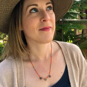 Carnelian and Quartz Knotted Stone Necklace