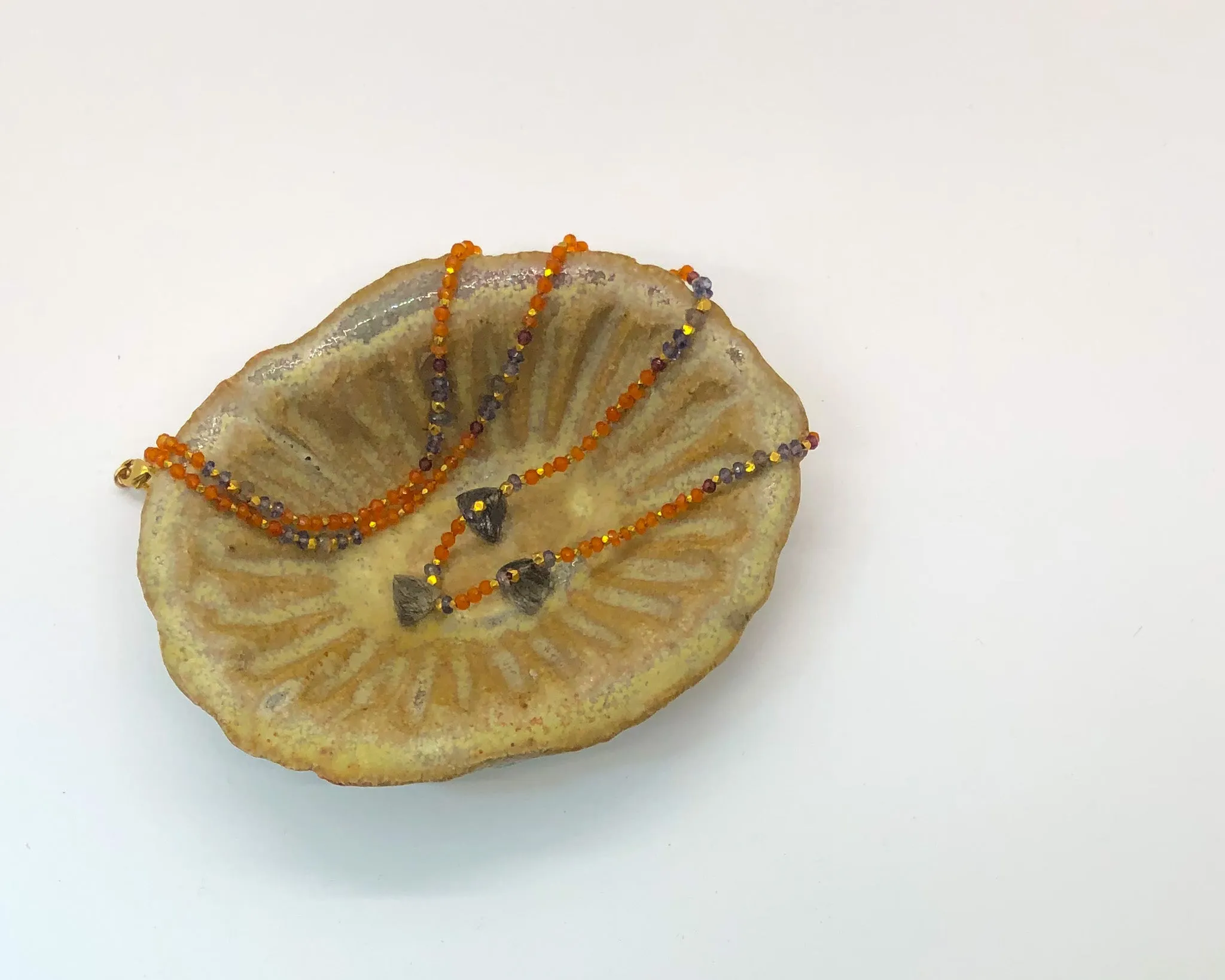 Carnelian and Quartz Knotted Stone Necklace