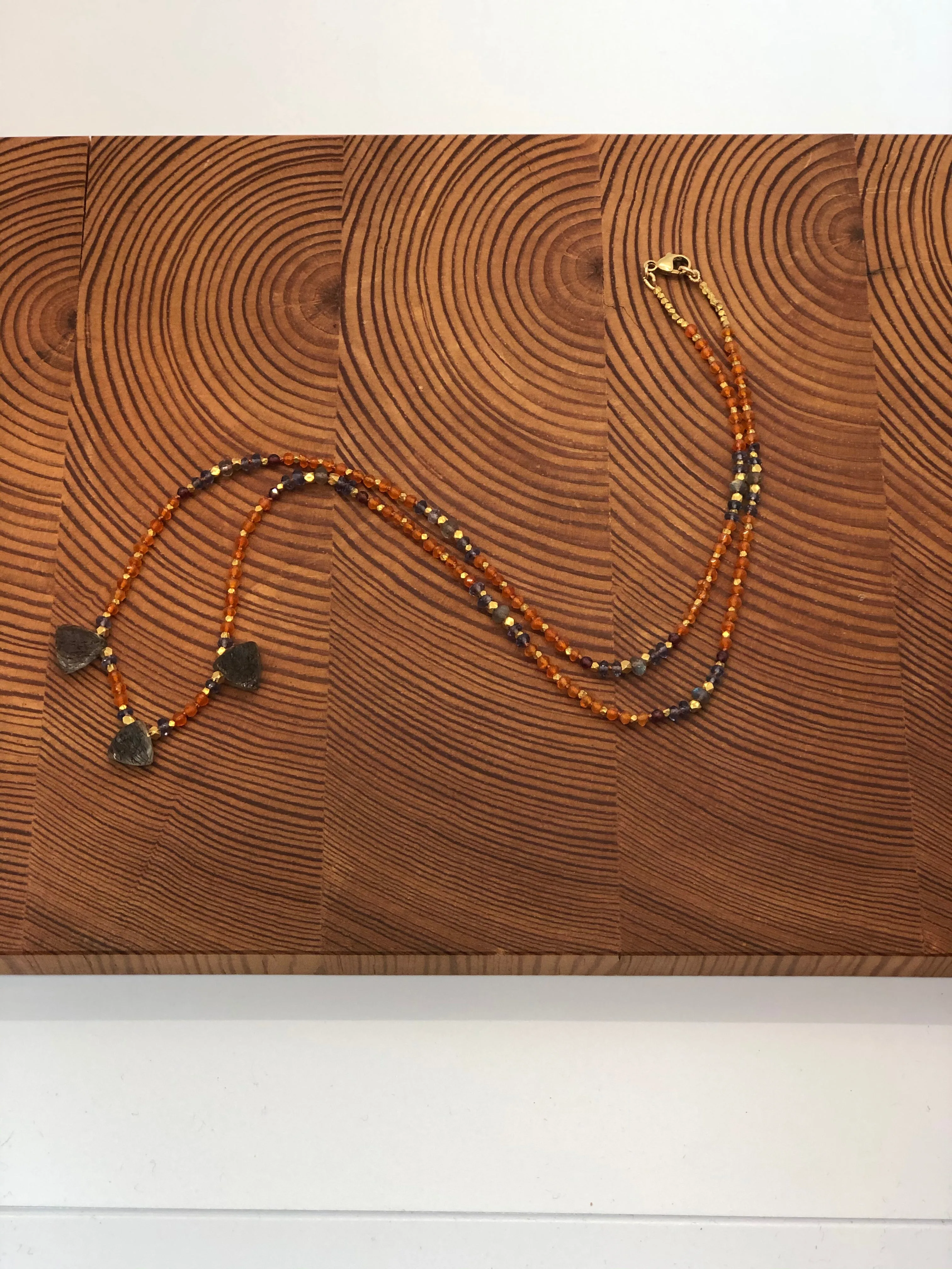 Carnelian and Quartz Knotted Stone Necklace