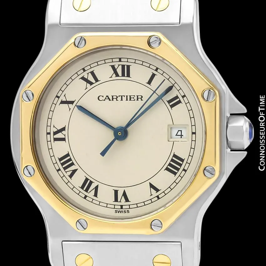 Cartier Santos Octagon Mens Midsize Unisex Quartz Watch - Stainless Steel & 18K Gold