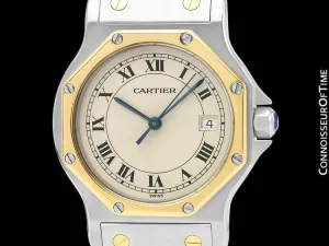 Cartier Santos Octagon Mens Midsize Unisex Quartz Watch - Stainless Steel & 18K Gold