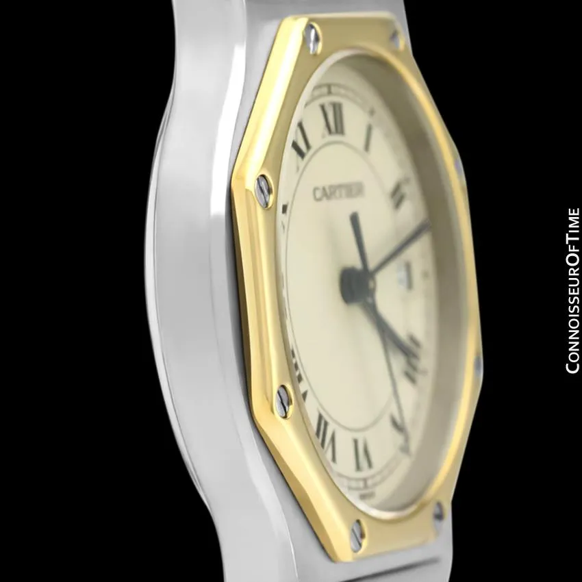 Cartier Santos Octagon Mens Midsize Unisex Quartz Watch - Stainless Steel & 18K Gold