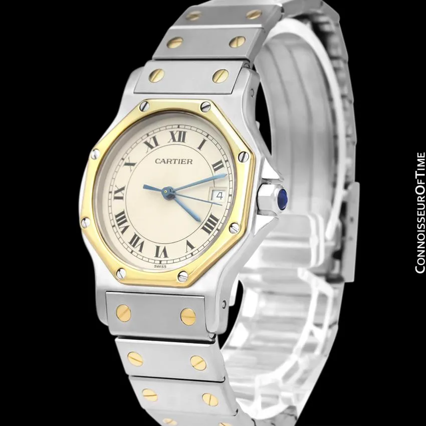 Cartier Santos Octagon Mens Midsize Unisex Quartz Watch - Stainless Steel & 18K Gold