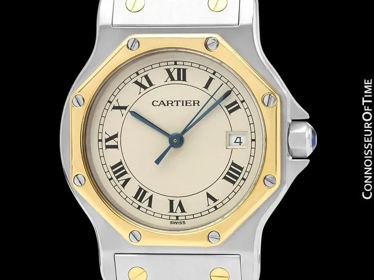 Cartier Santos Octagon Mens Midsize Unisex Quartz Watch - Stainless Steel & 18K Gold