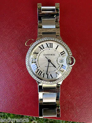 Cartier Stainless Steel 42mm Ballon Bleu with Custom Diamond Bezel