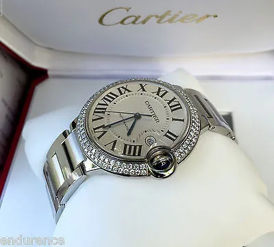 Cartier Stainless Steel 42mm Ballon Bleu with Custom Diamond Bezel
