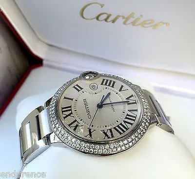 Cartier Stainless Steel 42mm Ballon Bleu with Custom Diamond Bezel