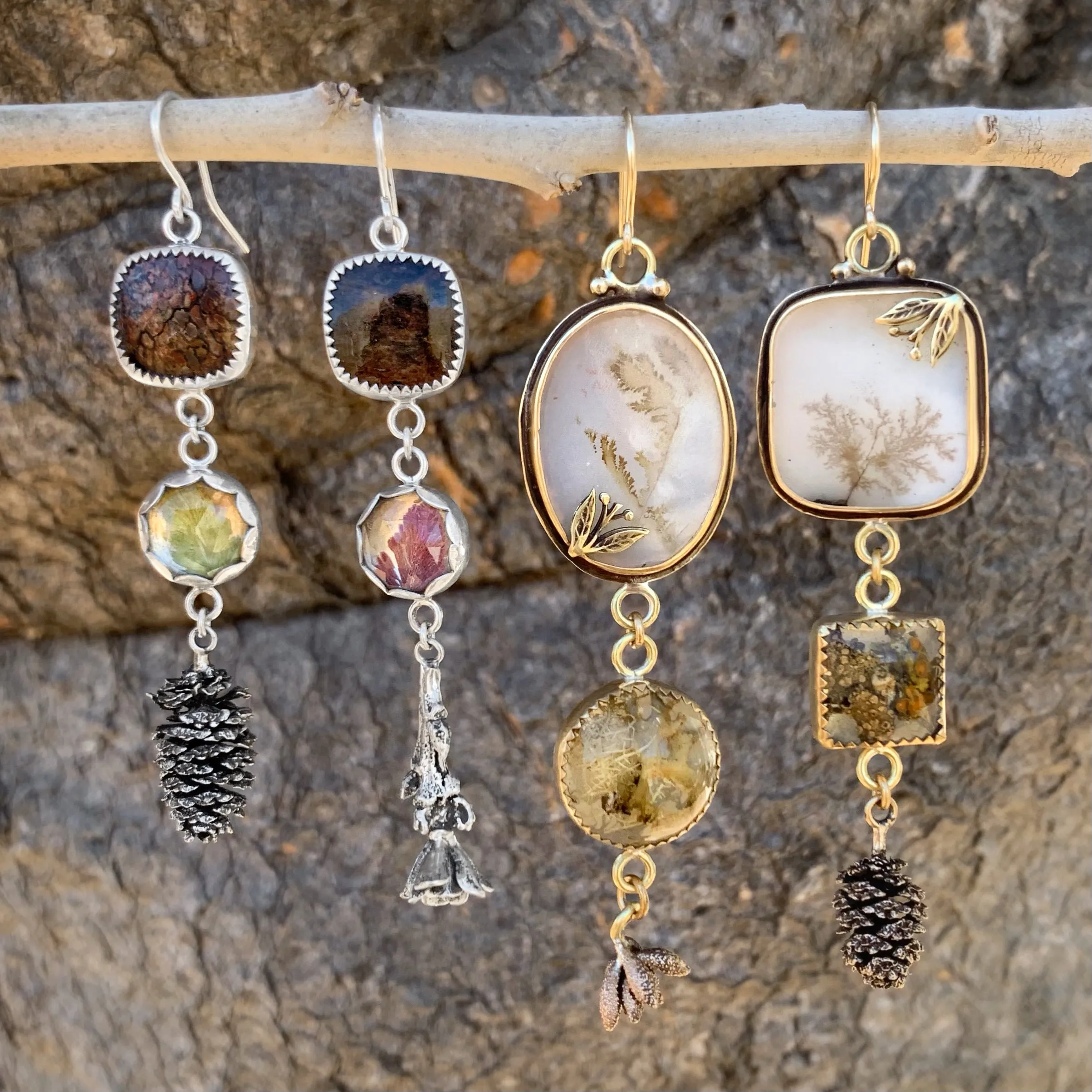 Cascading nature earrings in silver