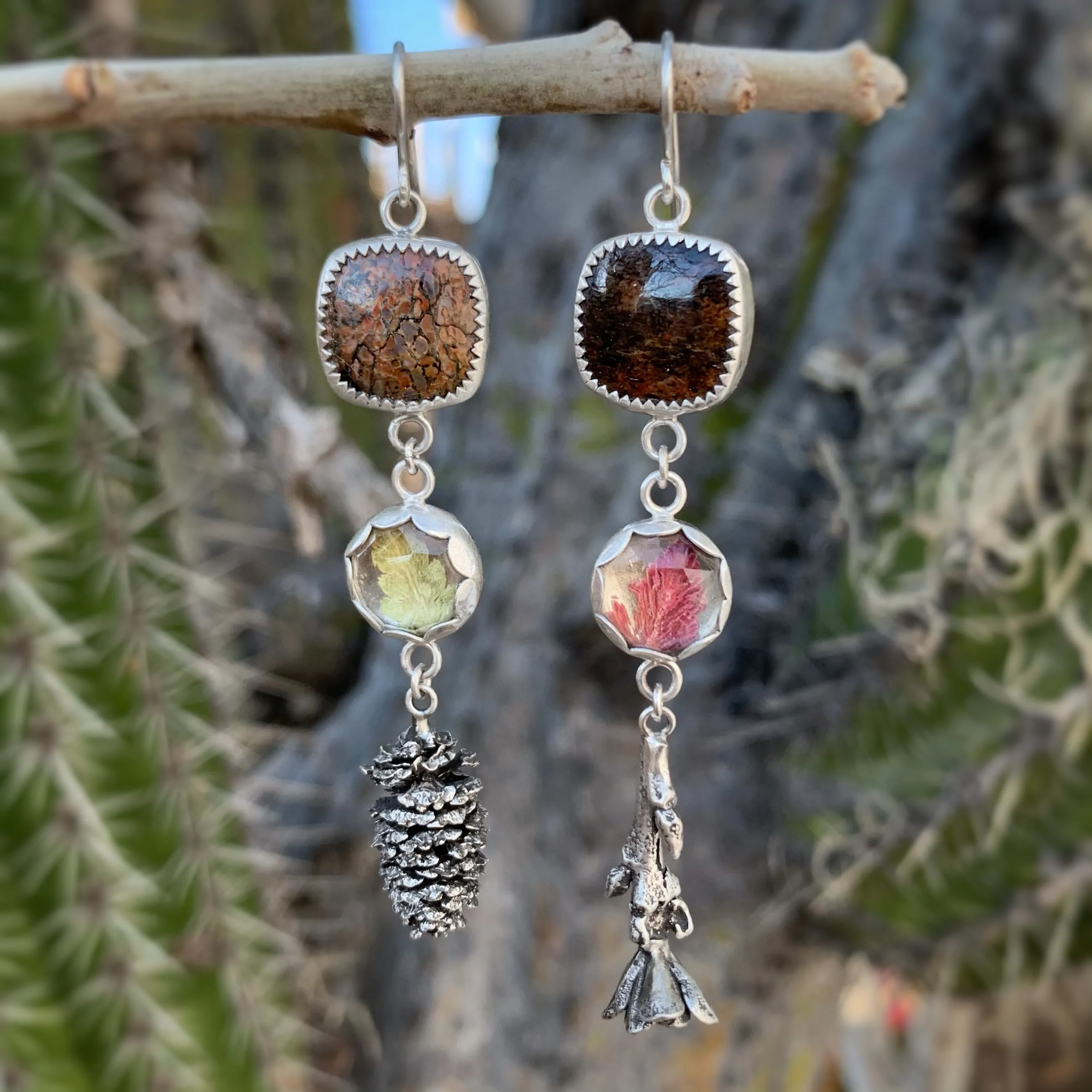 Cascading nature earrings in silver