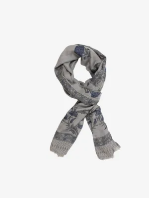 Cashmere Hand Block Blue Floral Motifs Scarf