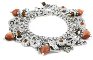 Cat Charm Bracelet with Gemstone Hearts
