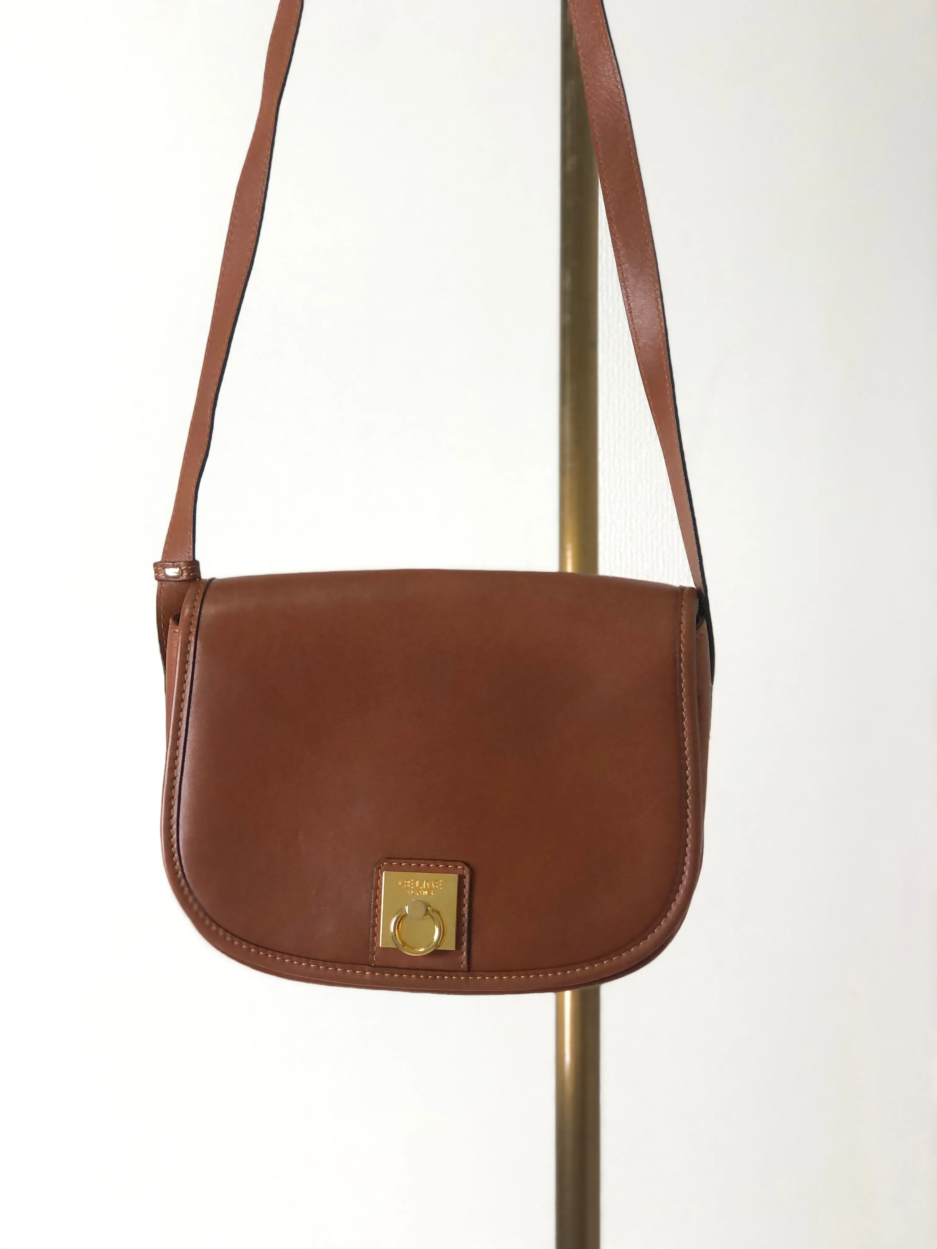 CELINE Gancini Flap Leather Shoulder bag Brown Vintage rcf2ru