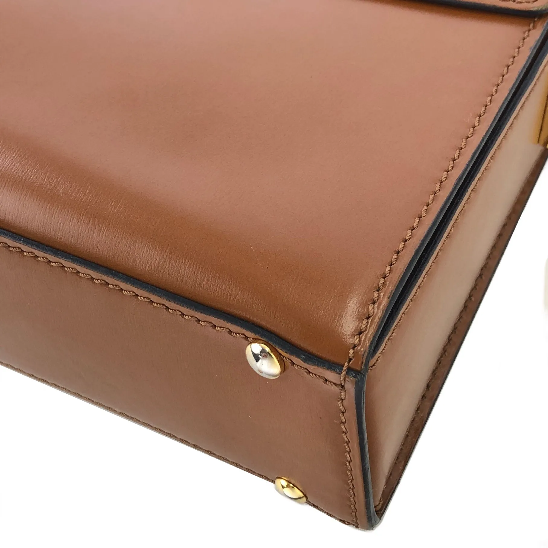 CELINE Logo Gancini Leather Box Shoulder bag Camel Vintage Old Celine ekrsvz