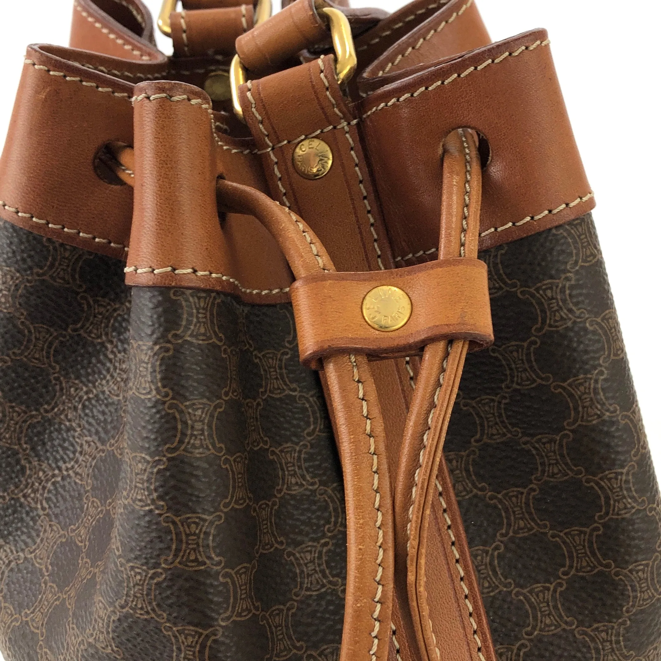 CELINE Macadam Drawstring Shoulder bag Brown Vintage Old Celine s43ypk