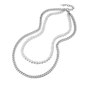 ChainsPro Men Women Dainty Choker Cuban Chain with Pearl, Adjustable, Stainless Steel/Gold Plated/Black