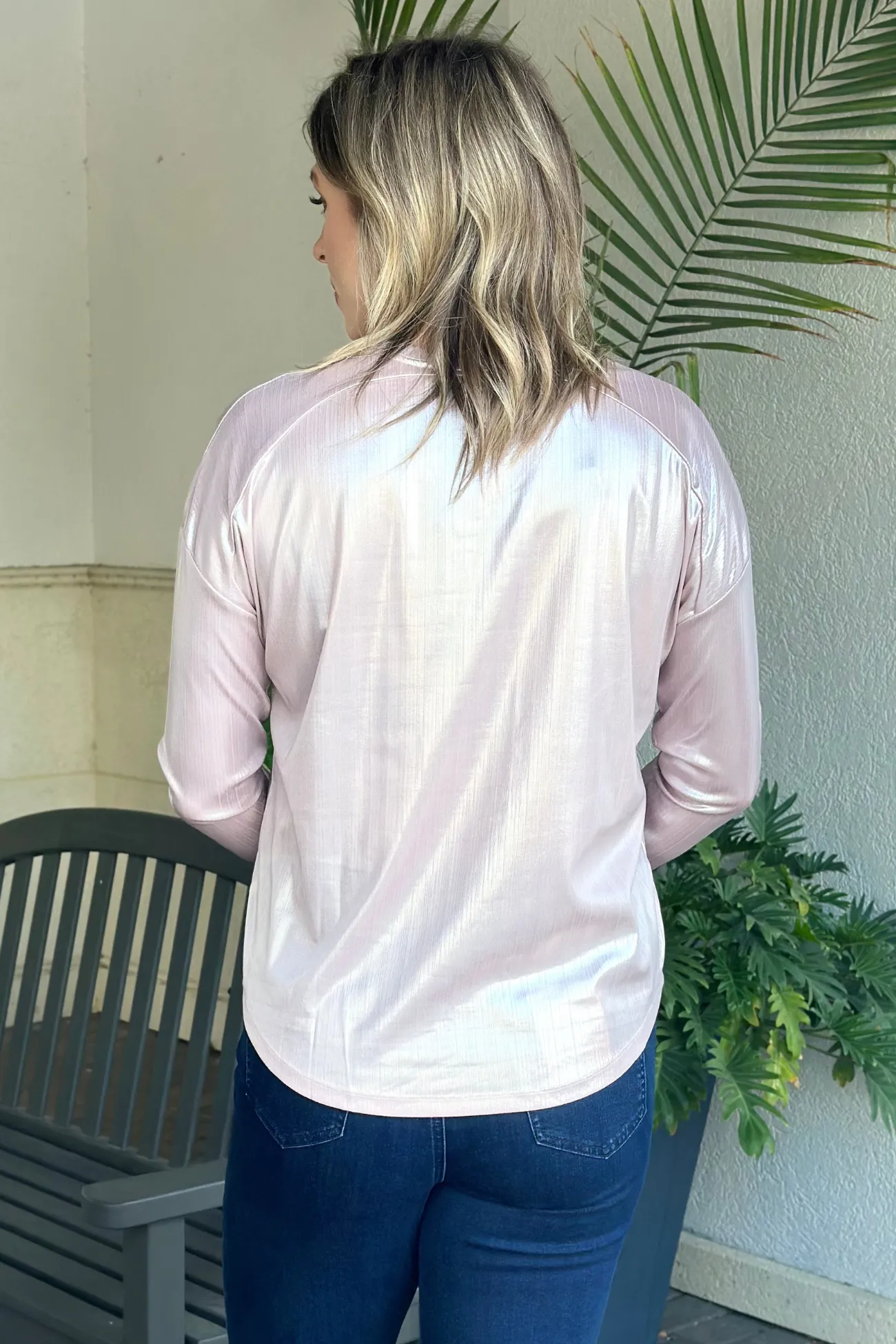 Charlie B Quartz Foiled V-Neck Knit Top