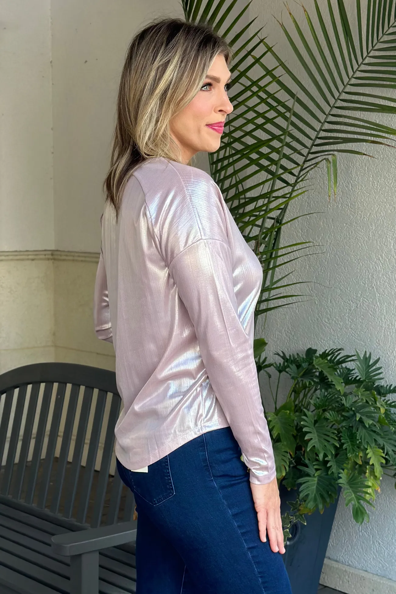 Charlie B Quartz Foiled V-Neck Knit Top