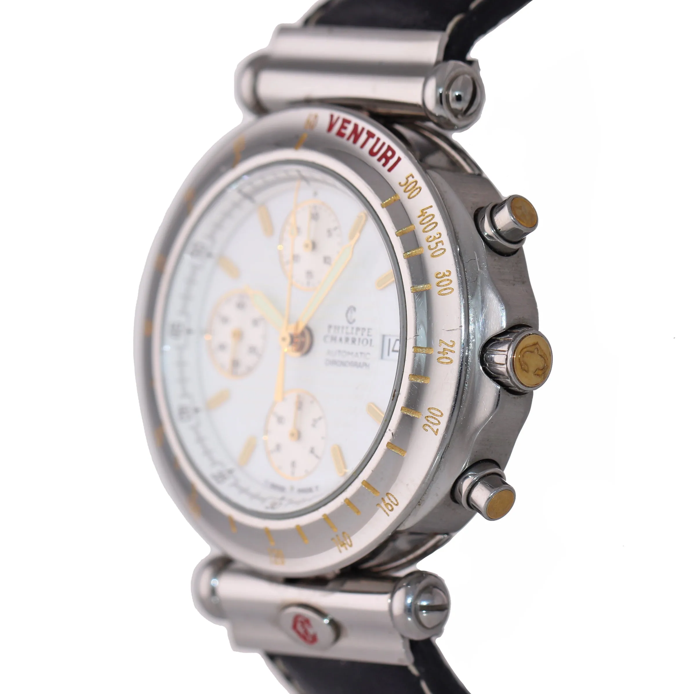 Charriol Venturi 60.95 Chronograph Date Stainless Steel 40mm White Dial Watch