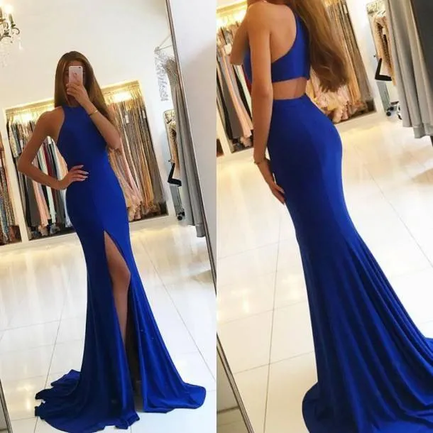 Cheap Royal Blue Prom Dresses Long Chiffon Evening Dress
