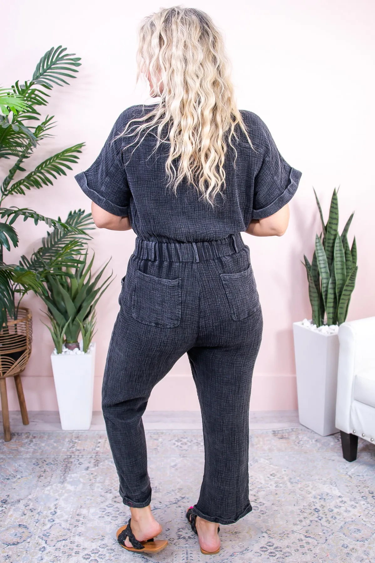Checking My Investments Vintage Black Solid Romper - RMP764VBK