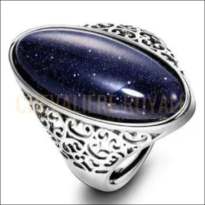 Chevalière femme argent avec la pierre ovale d'Aventurine bleue