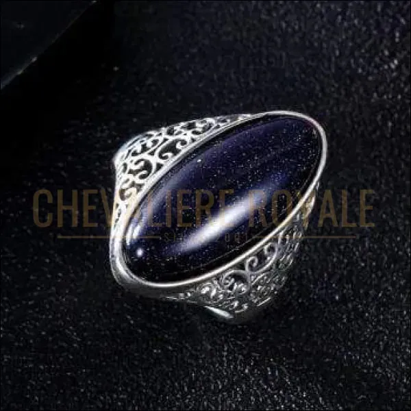 Chevalière femme argent avec la pierre ovale d'Aventurine bleue