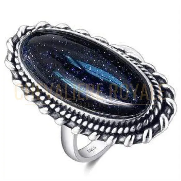 Chevalière femme argent avec la pierre ovale d'Aventurine bleue