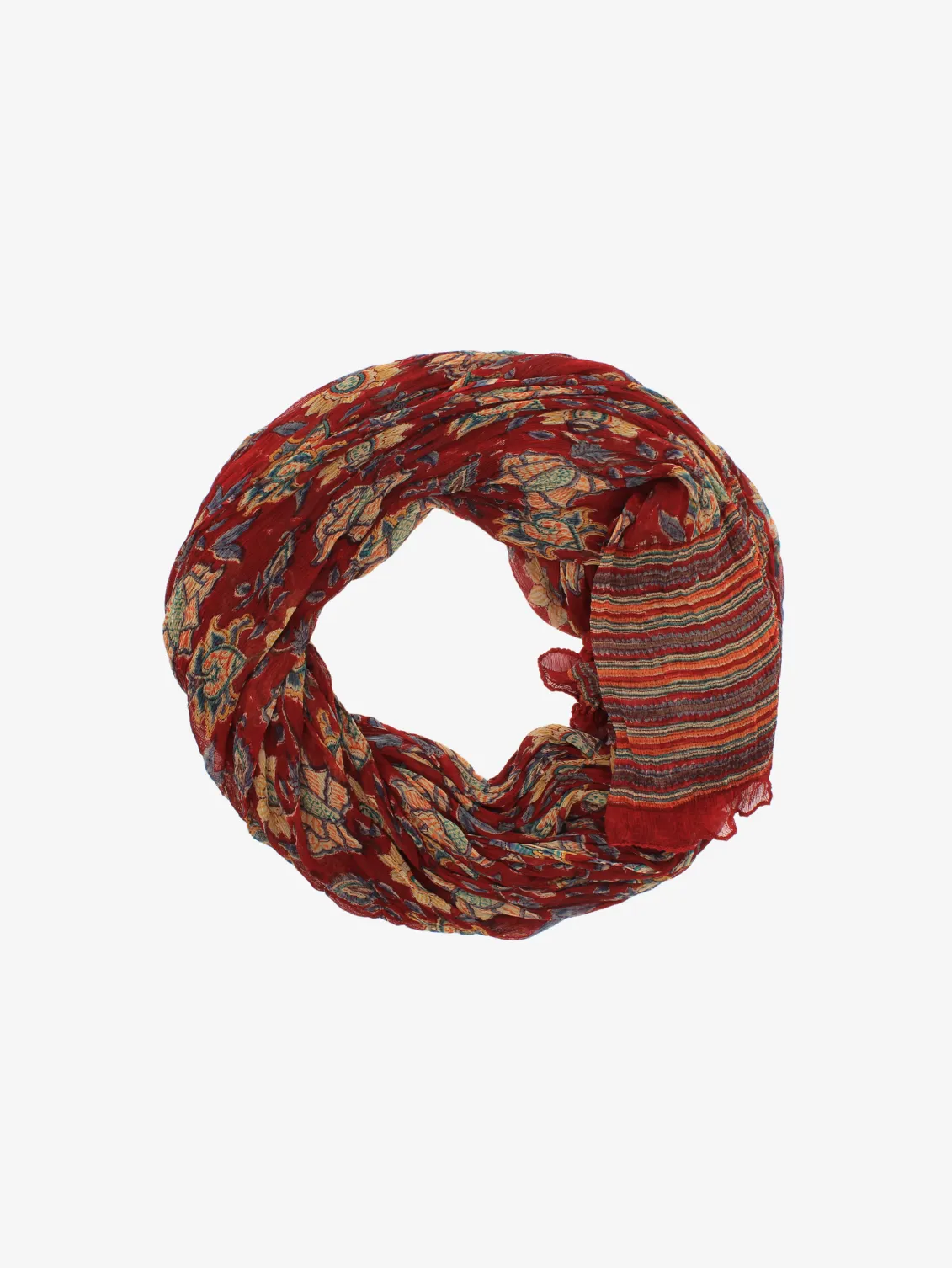 Chiffon Handmade Maroon Floral Block Print Scarf