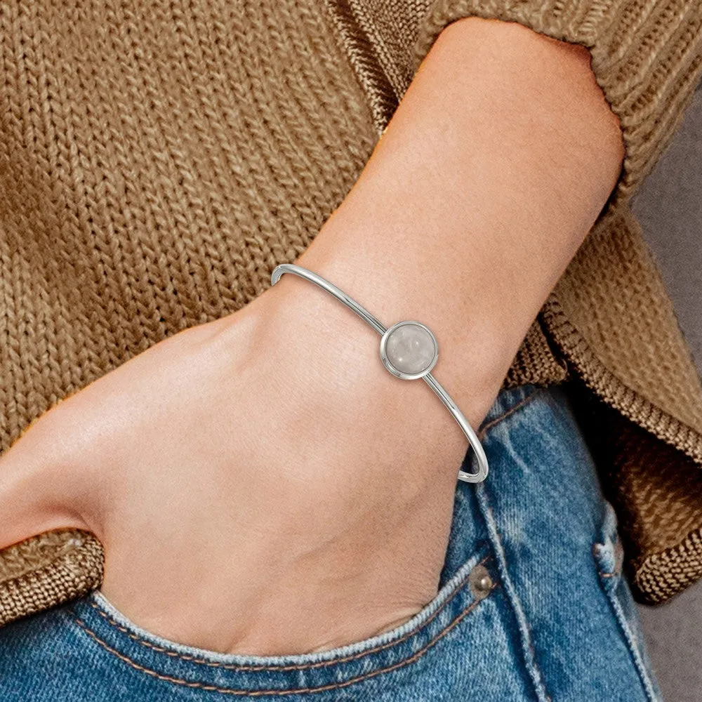 Chisel Stainless Steel Polished with Rose Quartz Cuff Bangle