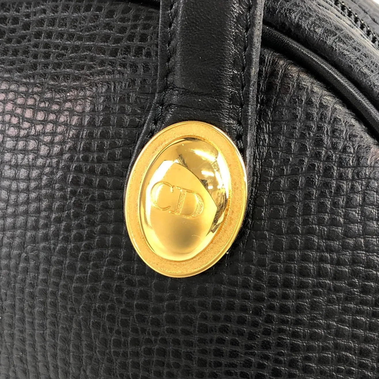Christian Dior CD Logo Leather Small Handbag Black Vintage xf3m4r