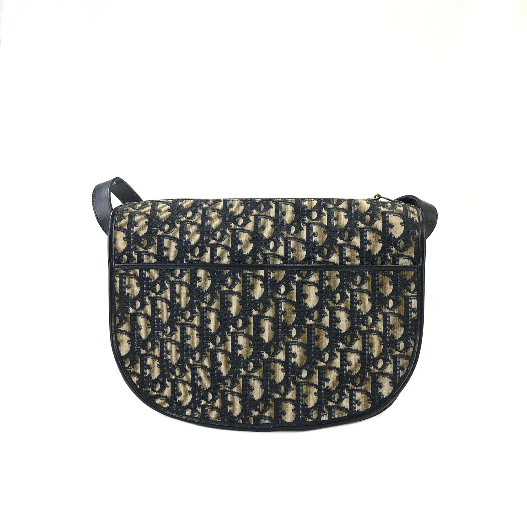 Christian Dior Logo Trotter Oblique Round Jacquard Shoulder bag Navy Vintage Old bpd7zc