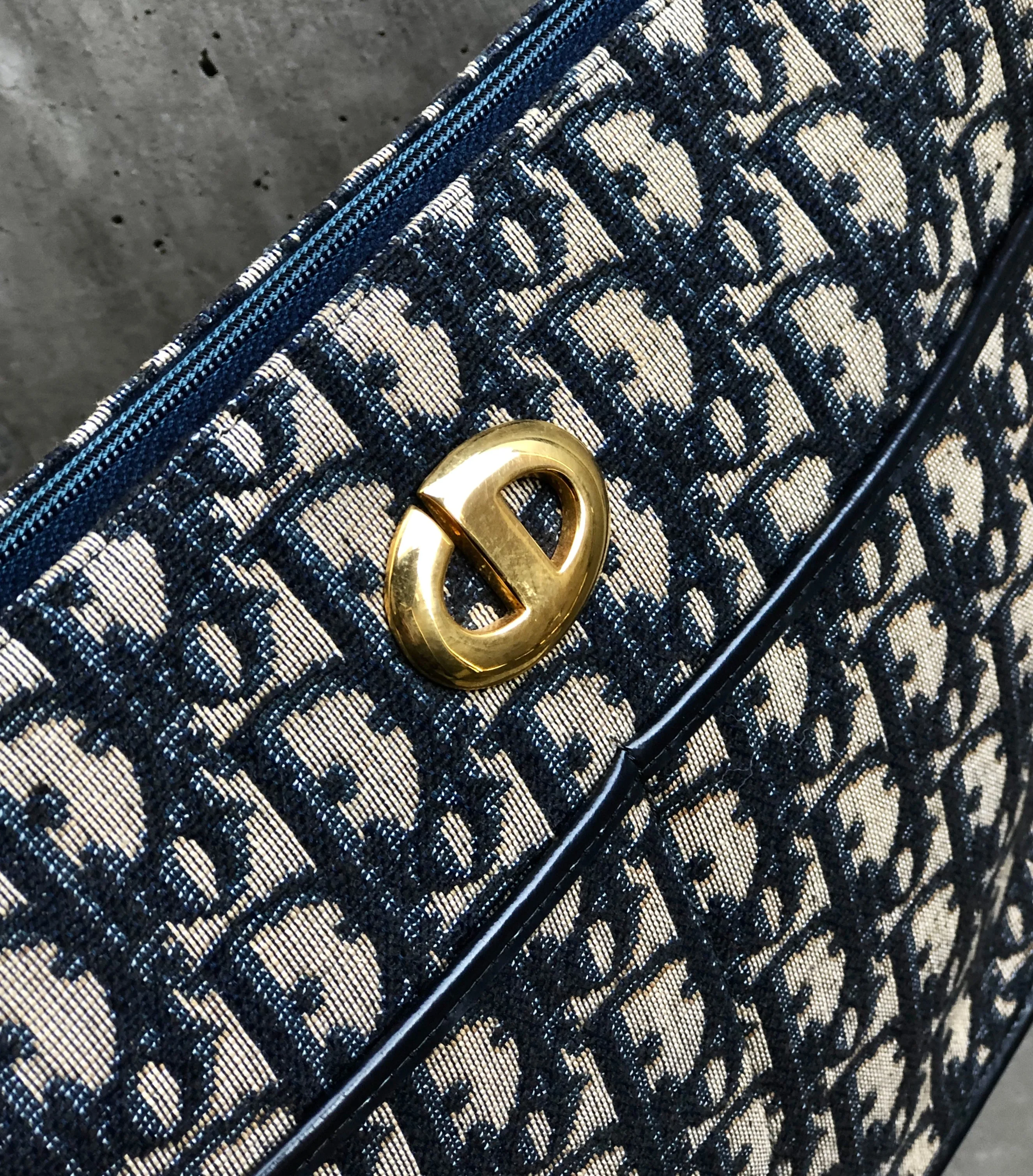 Christian Dior Logo Trotter Oblique Round Jacquard Shoulder bag Navy Vintage Old bpd7zc