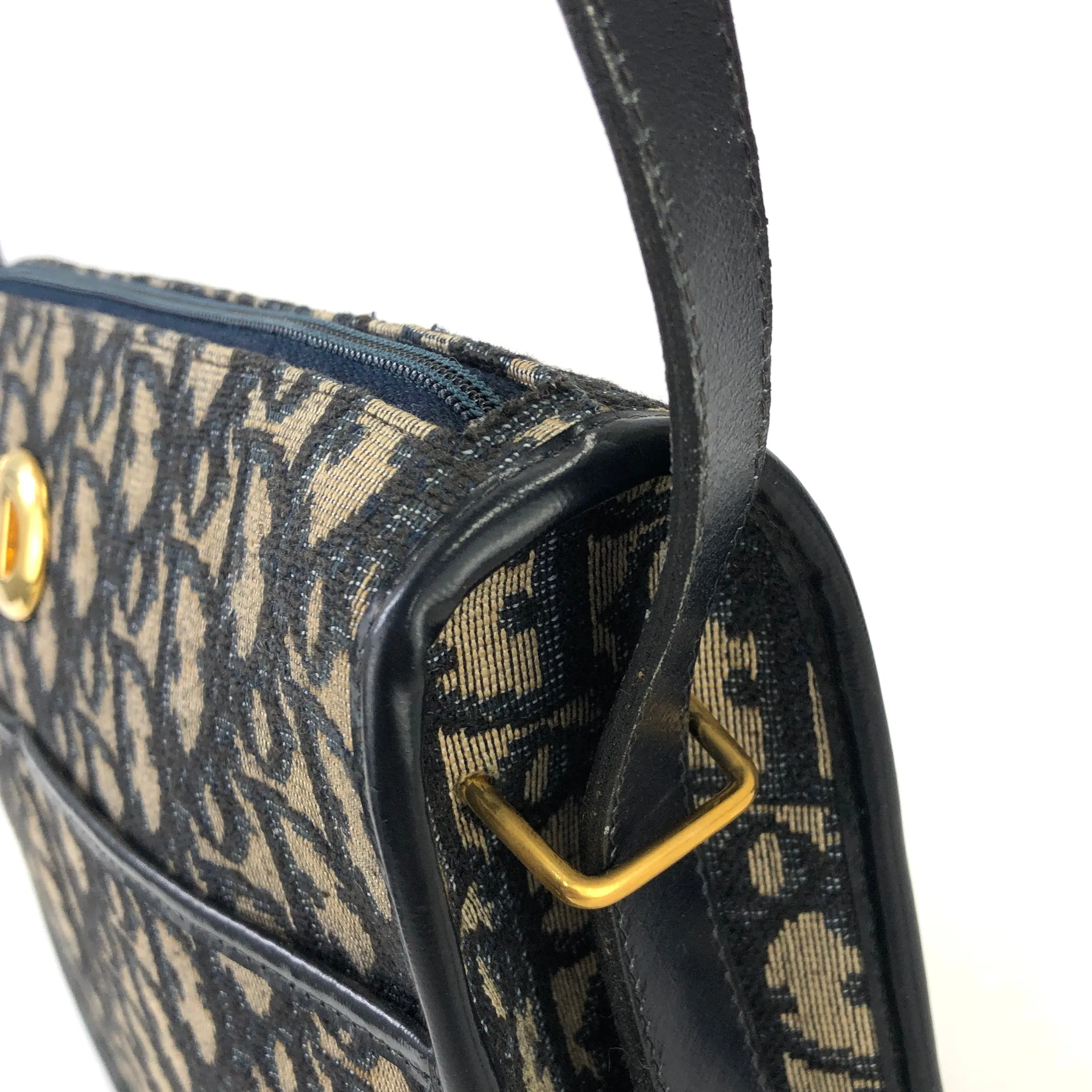 Christian Dior Logo Trotter Oblique Round Jacquard Shoulder bag Navy Vintage Old bpd7zc