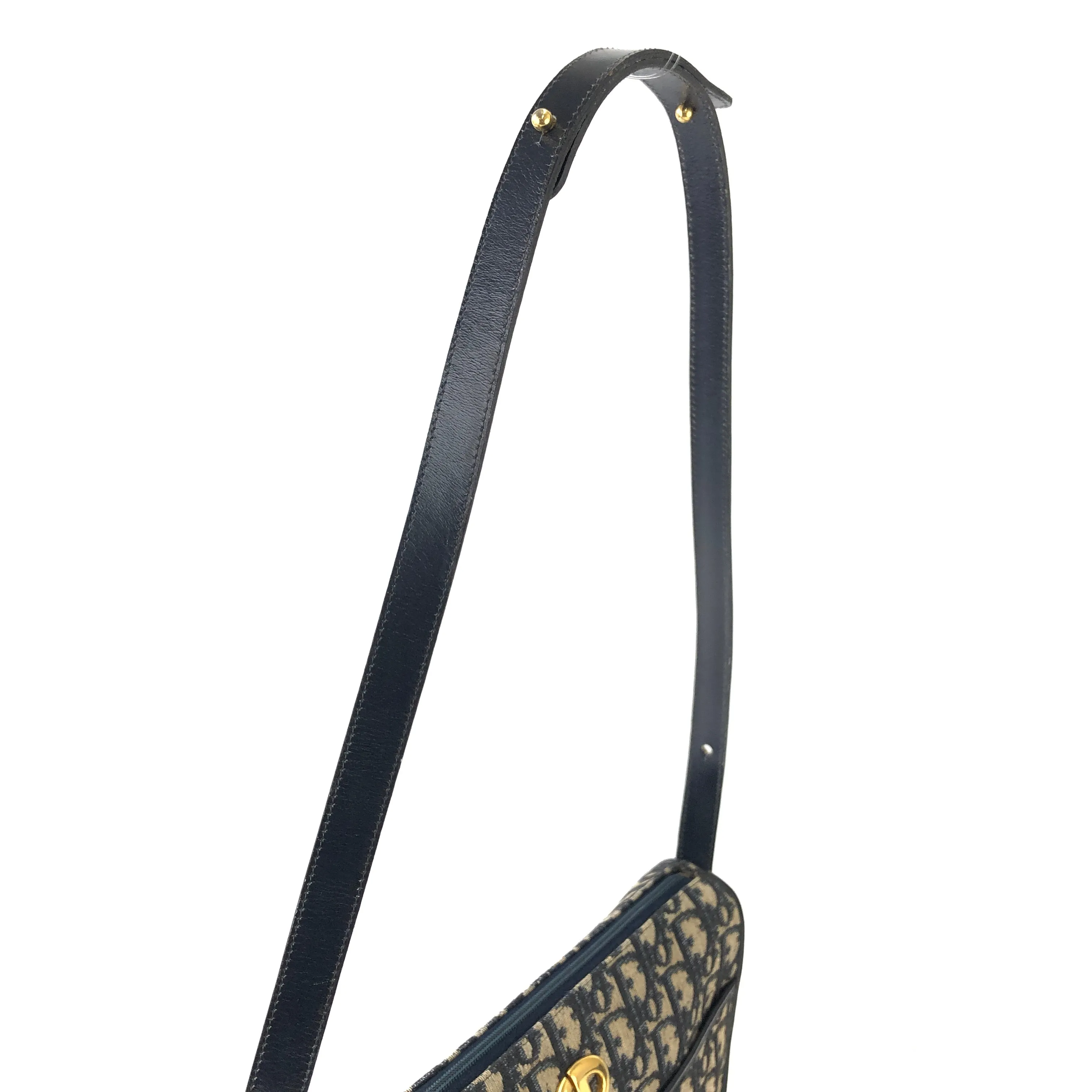 Christian Dior Logo Trotter Oblique Round Jacquard Shoulder bag Navy Vintage Old bpd7zc